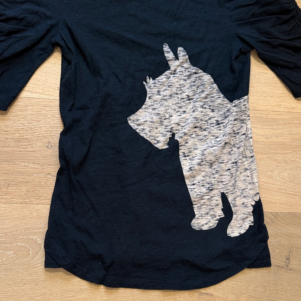 Anthropologie Black Short-Sleeve Tee with Heather Gray Dog Silhouette size S - Picture 8 of 14
